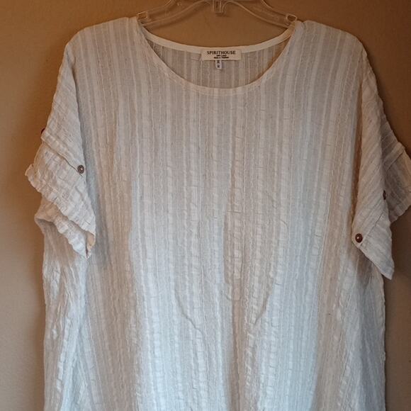 SpiritHouse Light Cotton Lagenlook Breezy Short Sleeve High Low Top Size L/XL - Picture 2 of 8